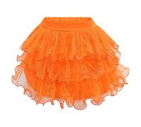 Générique Deguisement Carnaval Fille Jupe Tutu Évasée Ballet Récital, Costume Danseuse Enfant Ceinture Satin, Tenue Spectacle Volants, Bas Fête Tournante Mignonne(Orange, 4-5 Years)