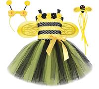 Générique Deguisement Carnaval Fille Robe Abeille Fleurs, Costume Printemps Insecte Mignon, Tenue Fête Jardin Nature, Vêtement Spectacle Enfant Coloré(Yellow, 6-7 Years)