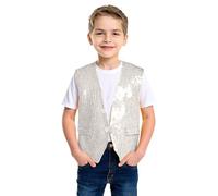 Générique Deguisement Carnaval Fille Robe Danse Paillettes Portefeuille, Jupe Asymétrique Brillante Spectacle, Costume Scène Enfant, Tenue Jazz Chic(White, 3-5Years)