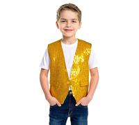 Générique Deguisement Carnaval Fille Robe Danse Paillettes Portefeuille, Jupe Asymétrique Brillante Spectacle, Costume Scène Enfant, Tenue Jazz Chic(Gold, 6-10Years)