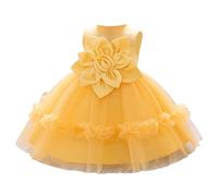 Générique Deguisement Carnaval Fille Robe Satin Fleurs 3D, Costume Soirée Cérémonie Élégant Enfant, Tenue Princesse Anniversaire Chic, Vêtement Fête Luxe(Yellow, 2-3 Years)