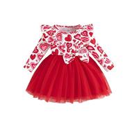 Générique Deguisement Carnaval Fille Robe Tutu Cœur, Tenue Saint Valentin Rouge Amour, Costume Fête Anniversaire Mignon, Vêtement Princesse Manche Longue(Red, 18-24 Months)