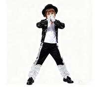 Générique Déguisement Chanteur Enfant, Costume Star Disco Années, Tenue Costumes pour Garçons, Vêtements de Scène, Danse (Black, 4-5 Years)