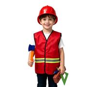 Générique Deguisement Chantier Enfant 8 Pièces avec Gilet Casque Outils Jouet Costume d'ouvrier du Bâtiment Deguisement Pompier Constructeur pour Jeu de Rôle Anniversaire Halloween Carnaval Noël