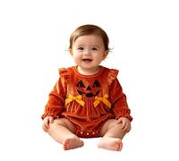 Générique deguisement citrouille bebe barboteuse bébé fille citrouille noeud ruban boutons triangle manches longues coton doux confortable naissance dix huit mois costume halloween bebe