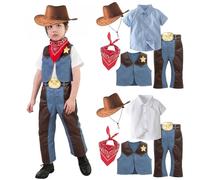 Générique Deguisement Cowboy Enfant Western Deguisement pour Garçons avec Gilet, Chemise, Pantalon, Écharpe, Chapeau, Ceinture Cowboy Costume pour Carnival Cosplay Party
