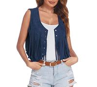 Générique Deguisement Cowboy Femme - Vetement Femme Style Western Gilet Cowboy Sans Manche Déguisement Chemisier Retro Cowgirl Gilet Frange Cowgirl 70 Hippie Tenues