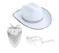 Générique Déguisement De Cow Girl - Chapeau De Cowboy | Chapeau De Cowboy Bling Avec Lunettes De Coeur Bandana | Accessoire De Costume Western Pour Soirées À Thème