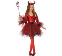 Générique Déguisement de Diable pour Filles - Comprend Un Serre tête à Cornes de Diable et Une Robe Rouge Brillante Diable - Costumes d'halloween pour Filles