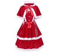 Générique Déguisement de Mère noël Doublure Polaire Costume de luxe Mme Claus rouge avec robe à capuche et ceinture, déguisement de Noël pour adulte, costume de Père Noël victoria