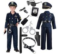 Générique Déguisement De Policier pour Enfants 7PCS, Ensemble Uniforme De Policier avec Accessoires - Chemise, Pantalon, Chapeau, Ceinture, Menotte, Brassard Police Insigne,Sifflet