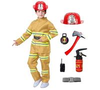 Générique Déguisement de Pompier Complet Ce déguisement de pompier complet, avec veste manches longues, pantalon, casque de pompier, extincteur, talkie walkie et hache