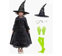 Générique Déguisement De Sorcière Pour Halloween - Robe Noire De Sorcière Pour Halloween,Tenue Respirante 5-12 Ans - Fournitures Déguisement Fête Cosplay Événement Défi