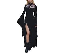 Générique Déguisement De Sorcière Spiderweb Pour Femme Tutu Chapeau Sorciere Bas Robe Rouge Costume Avec Sorcier Deguisement Docteur Halloween Longue Carnaval Cosplay (#A1-Le noir,L)