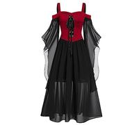 Générique Déguisement Demon Robe Halloween Pour Femme Dentelle Cosplay Dame Elegante Medievale Adolescente Sorcière Costume Femme Soirée Demon Sorciere Robe Halloween Ado L