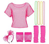 Générique Déguisement des années 80 pour femme et fille - Ensemble d'accessoires avec t-shirt,jupe,tutu,sac,gants,bandeau,boucles d'oreilles,femmes Thème rétro,Accessoire Annee 80,CélébrationCarnaval