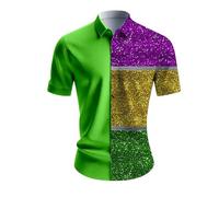 Générique Deguisement Disco Carnaval Vêtements Années Tenue Chemise pour Homme Col Mao des 70 Brillante Homme, De Performance À Manches Longues a-Vert M