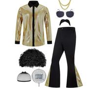 Générique DéGuisement Disco Homme DéGuisement Disco Homme,Deguisement AnnéE 70,Chemise Tenue Costume De Carnaval 8Pcs Deguisement Chemise California Costumes Herren-Kostm Erwachsenenkostm