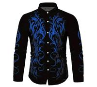 Générique Deguisement Disco Mardi Gras Déguisement Hippie Homme Chemise a Carreaux sur Hawaïenne À Manches Courtes pour Imprimé Bowling Décontracté Col Boutonné De Plage Bleu S