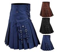 Générique Déguisement Ecossais Homme, Kilt Ecossais Homme Bleu Marine Grande Taille Steampunk Jupe Plissée Médiévale en Coton Longue Tartan Irlandais Gothique À Séchage Rapide Chic Respirant Complet