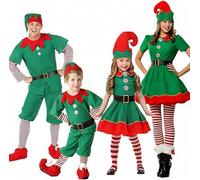 Générique Déguisement Elfe de Noël Enfant et Adulte - Costume Familial Complet avec Accessoires - pour Noël, Carnival, Saint-Patrick, Cosplay - Vert