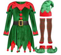 Générique Déguisement Elfe Deluxe Pour Enfant Deguisement Pere Noel Moto Ensemble De Cosplay Costume Père Noël Robe Fille Cocktail Tenue Lutin Fonctions Scolaires Cadeaux (C#Vert,6-7 ans)