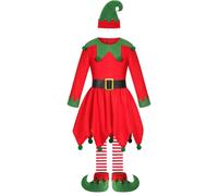 Générique Déguisement Elfe Deluxe Pour Enfant Lutin De Noëls Fille Robe Danse Noël Santa Claus Costume Père Grande Taille Chapeau Bas Chaussure Ceinture Carnaval Cosplay (2#Rouge,7-9 ans)