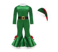 Générique Déguisement Elfe Deluxe Pour Enfant Lutin De Noëls Fille Robe Danse Noël Santa Claus Costume Père Grande Taille Chapeau Bas Chaussure Ceinture Carnaval Cosplay (1#Vert,6-7 ans)