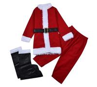 Générique Déguisement Elfe Deluxe Pour Enfant Lutin De Noëls Fille Robe Danse Noël Santa Claus Costume Père Grande Taille Chapeau Bas Chaussure Ceinture Carnaval Cosplay (3#Rouge,6-7 ans)