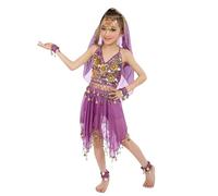 Générique Déguisement Enfant 2Pcs Costume de Danse du Ventre pour Enfants Robe Danse Orientale Enfant Dance Indienne Robe Haut + Jupe Orientale Costume 5-9 Ans (Purple, 5-9 Years)