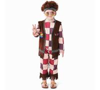 Générique Déguisement Enfant Carnaval Costume Hippie À Carreaux Rétro Années Soixante Dix Pour Halloween Spectacle De Défilé Et Fête Costumée Déguisement Garçon Fille Vintage