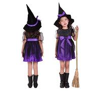 Générique DéGuisement Enfant Fille Costume Déguisement de Sorcière Fille - Robe de Déguisement Halloween avec Chapeau et Ceinture Enfant Carnaval Cosplay 2 4 6 8 10 Ans (Violet, 3-4 ans)