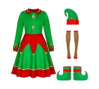 Générique Déguisement Enfant Fille Garçon Costume D'Elfe Vert Pour Noël Et Fête Tenue Élégante De Cour Déguisement Carnaval Enfant Pour Adulte Et Enfant