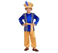 Générique Déguisement Enfant Garçon Costume De Prince Arabe Des Mille Et Une Nuits Pour Spectacle Et Carnaval Tenue De Sultan Avec Turban Déguisement Oriental Pour Enfant Majestueux(Blue, 5-6 Years)
