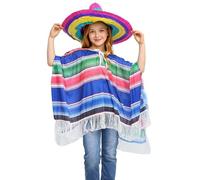 Générique Déguisement Enfant Unisexe Poncho Mexicain À Franges Pour Danse Folklorique Et Carnaval Tenue De Mariachi Déguisement Coloré Enfant Festif(Blue, One Size)