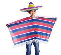 Générique Déguisement Enfant Unisexe Poncho Mexicain À Franges Pour Danse Folklorique Et Carnaval Tenue De Mariachi Déguisement Coloré Enfant Festif(Red, One Size)