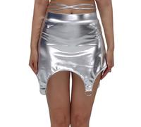 Générique Déguisement Femme Carnaval Élégante Robe De Cosplay Style Cour Médiévale Pour Fête Et Spectacle De Scène Mini-Jupe Dorée Effet Cuir Brillant Pour Soirée Dansante Déguisement Adulte Carnaval