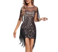 Générique Deguisement Femme Carnaval Gala, Robe Soirée Paillettes Broderie Brillante, Tenue Cocktail Chic Élégante, Costume Scène Chanteuse Star Luxe(Gold, L)