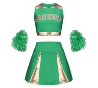 Générique Deguisement Femme Carnaval Pom Pom Girl, Robe Cheerleader Paillettes Uniforme Américain, Costume Danseuse Sportive Sexy, Tenue Fête Étudiante(Green, 120.00)
