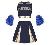 Générique Deguisement Femme Carnaval Pom Pom Girl, Robe Cheerleader Paillettes Uniforme Américain, Costume Danseuse Sportive Sexy, Tenue Fête Étudiante(Navy, 130.00)