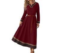 Générique Deguisement Femme Carnaval Robe Médiévale Viking Renaissance Champêtre Ethnique Mi Longue Élastique Déguisement Adulte Femme Carnaval Historique Confortable
