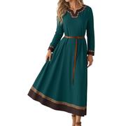 Générique Deguisement Femme Carnaval Robe Médiévale Viking Renaissance Champêtre Ethnique Mi Longue Élastique Déguisement Adulte Femme Carnaval Historique Confortable