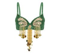 Générique Déguisement Femme Haut Brodé À Sequins Et Franges Pour Carnaval Et Scène Tenue De Danseuse Orientale Déguisement Pailleté Pour Femme Étincelante(Dark Green, One Size)