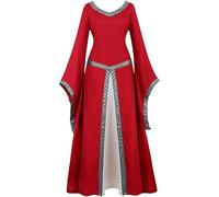 Générique Déguisement Femme Robe Médiévale À Manches Évasées Pour Carnaval Et Gn Tenue De Princesse Littéraire Déguisement Robe Femme Romanesque(Red, XL)