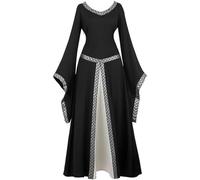 Générique Déguisement Femme Robe Médiévale À Manches Évasées Pour Carnaval Et Gn Tenue De Princesse Littéraire Déguisement Robe Femme Romanesque(Black, M)
