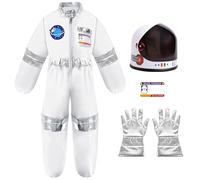 Générique Deguisement Garcon Cosmonaute avec Astronaute Casque Gants Costume D'astronaute Combinaison Spatiale Long Anniversaire Bequeme pour Halloween Cosplay Carnaval Costume De Fantaisie