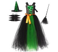 Générique Deguisement Halloween Bebe,Deguisement Ado Fille Bébé Mon 1Er Robe Bebe Déguisement D Enfant Costume Horreur Cosplay Grande Taille Ceremonie 10 Ans Chapeau Pointu (Vert-b,4-5 ans)