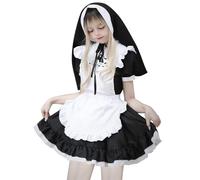 Générique Déguisement Halloween Costume Cosplay Anime Français Noir Blanc Tablier Noeud Servante Maquillage Déguisement Halloween Fille