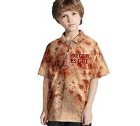 Générique Deguisement Halloween Enfant Polo Zip Manches Courtes Taché Sang Déguisement Enfant Halloween pour Style Macabre 3 À 14 Ans