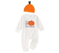 Générique Deguisement Halloween Enfant - Tenue d'Halloween pour garçon barboteuse à manches longues avec chapeau et imprimé citrouille ensemble pour tout-petit